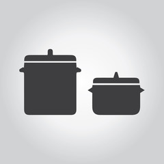 Cooking pot icon. Kitchen black grey icons set. Flat design styl