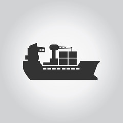 Cargo ship icon. Industy black grey icons set. Flat design style