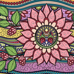 Vector Colored Floral Background. Hand Drawn Texture with Flower