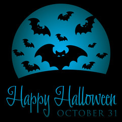 Bat rising moon Halloween card in vector format.