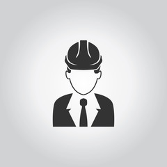 Person wearing hard hat icon. Industy black grey icons set. Flat