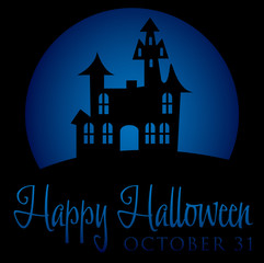 Haunted house rising moon Halloween card in vector format.