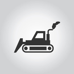 Bulldozer icon. Industy black grey icons set. Flat design style.