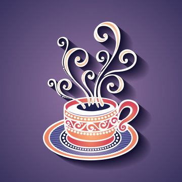 Vector Decorative Cup of Coffee with Steam