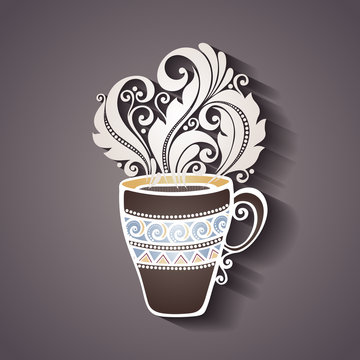 Vector Decorative Cup of Tea with Steam