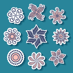 Vector Set of Stickers with Ornamental Circles, Patterned design