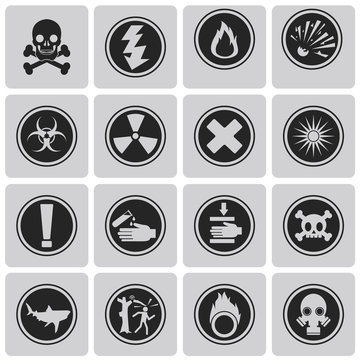 Different icons for "Danger" Black icons set. Vector Illustratio