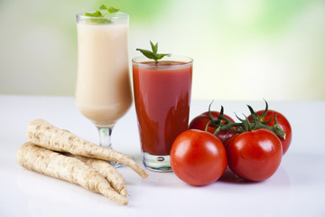 Fruits, vegetables, fruit juices, vegetable juices, healthy food