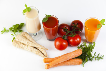Fruits, vegetables, fruit juices, vegetable juices, healthy food