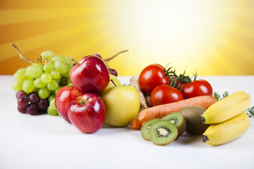 Fruits, vegetables, fruit juices, vegetable juices, healthy food