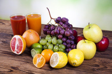 Fruits, vegetables, fruit juices, vegetable juices, healthy food