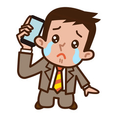 電話中に泣くビジネスマン