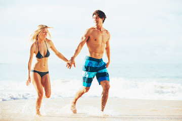 Attractive Happy Couple Running and Playing