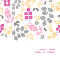 Vector abstract pink, yellow and gray leaves horizontal frame
