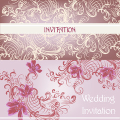 Set of wedding invitation cards in purplecolor