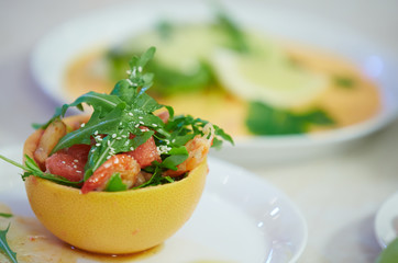 salad in grapefruit peel