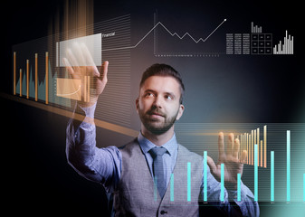 Hipster businessman with virtual screen
