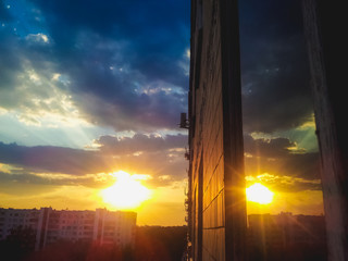Sunset in city