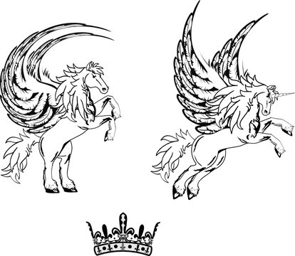 winged horse unicorn pegasus tattoo pack in vector format