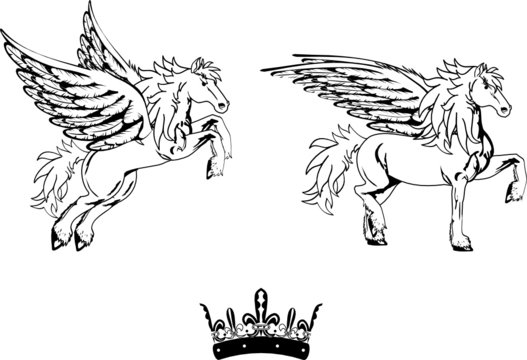 winged horse pegasus tattoo set