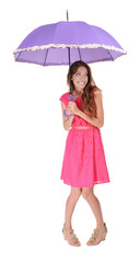 Beautiful young girl with umbrella isolated on white