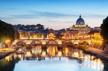 Naklejka na ściany i meble River Tiber, Ponte Sant Angelo and St. Peter's Basilica