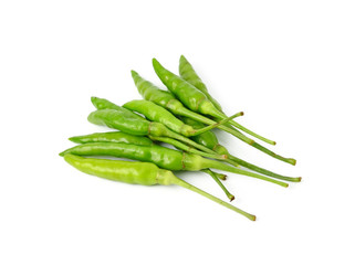 green hot chilli peppers isolated on white