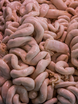 Raw pork intestines in market,Thailand market.