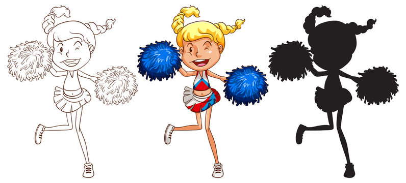 Sketches of a cheerdancer in different colours