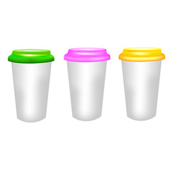Plastic coffee cup templates over white background