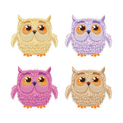 Fototapeta premium Set of cartoon owls for wisdom or education concept design. All