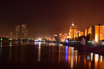 Fototapeta na wymiar Night view in Astana, capital of Kazakhstan