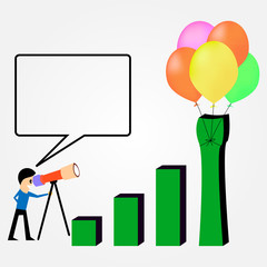 Business profit growth graph chart with reflection, isolated on