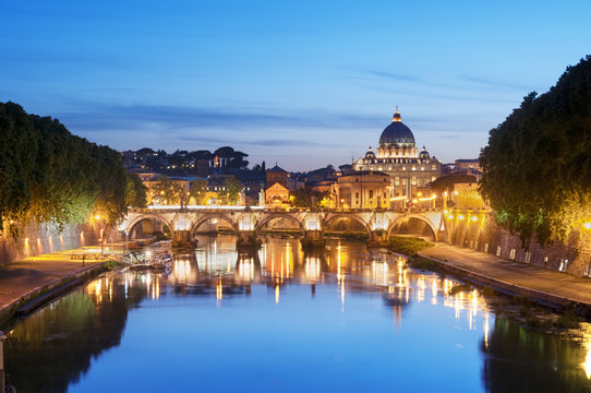 River Tiber, Ponte Sant Angelo and St. Peter's Basilica