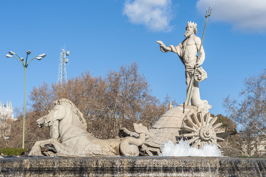 Fountain of Neptune in Madrid, Spain.