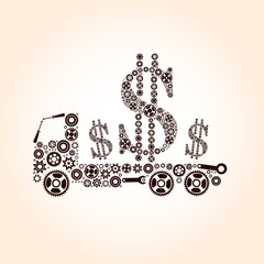 illustration of truck full of money over machine carries Dollar