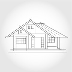 3D rendering wire-frame of house. White background.