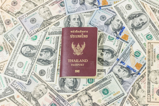 U.S, dollars bank notes with passport
