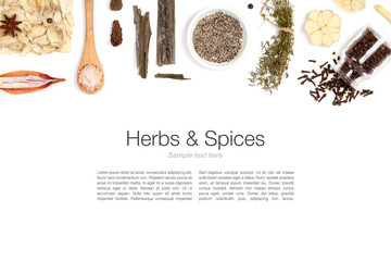 herbs and spices on white background