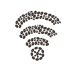 coffee beans on white background in Wireless Network Symbol