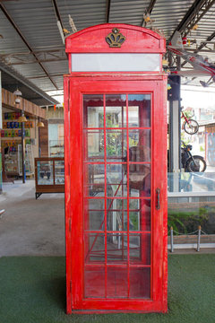 Classic red British telephone box