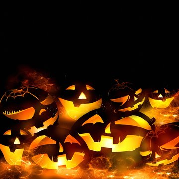 halloween pumpkins and fire flames black background