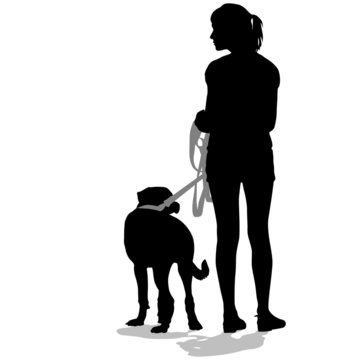 recommend clip art: Silhouettes of people and dogs. Vector illustration.