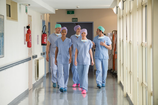 Medical team walking in the corridor of a hospital