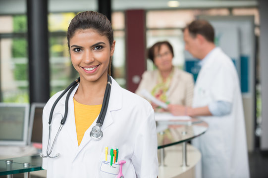 Portrait of female doctor smiling in hospital