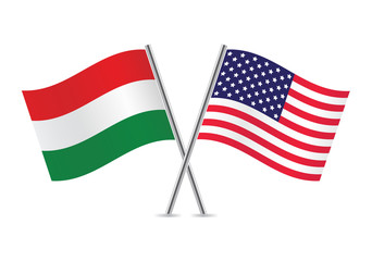 American and Hungarian flags. Vector illustration.