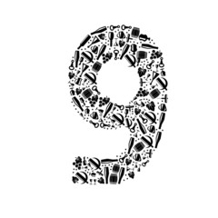 Abstract vector number 9 made from Wine icon - numbers set