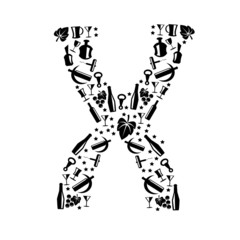 Fototapeta na wymiar Abstract vector alphabet - X made from Wine icon - alphabet set