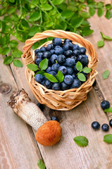 Fresh blueberries in wicker basket