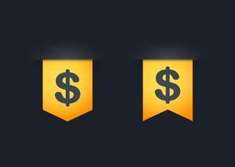 Ribbon icon set with a currency sign